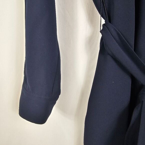 Bogner Blue Buttoned Tie Front Long Sleeve Shirt Dress in Navy - Size 6 - Picture 6 of 10